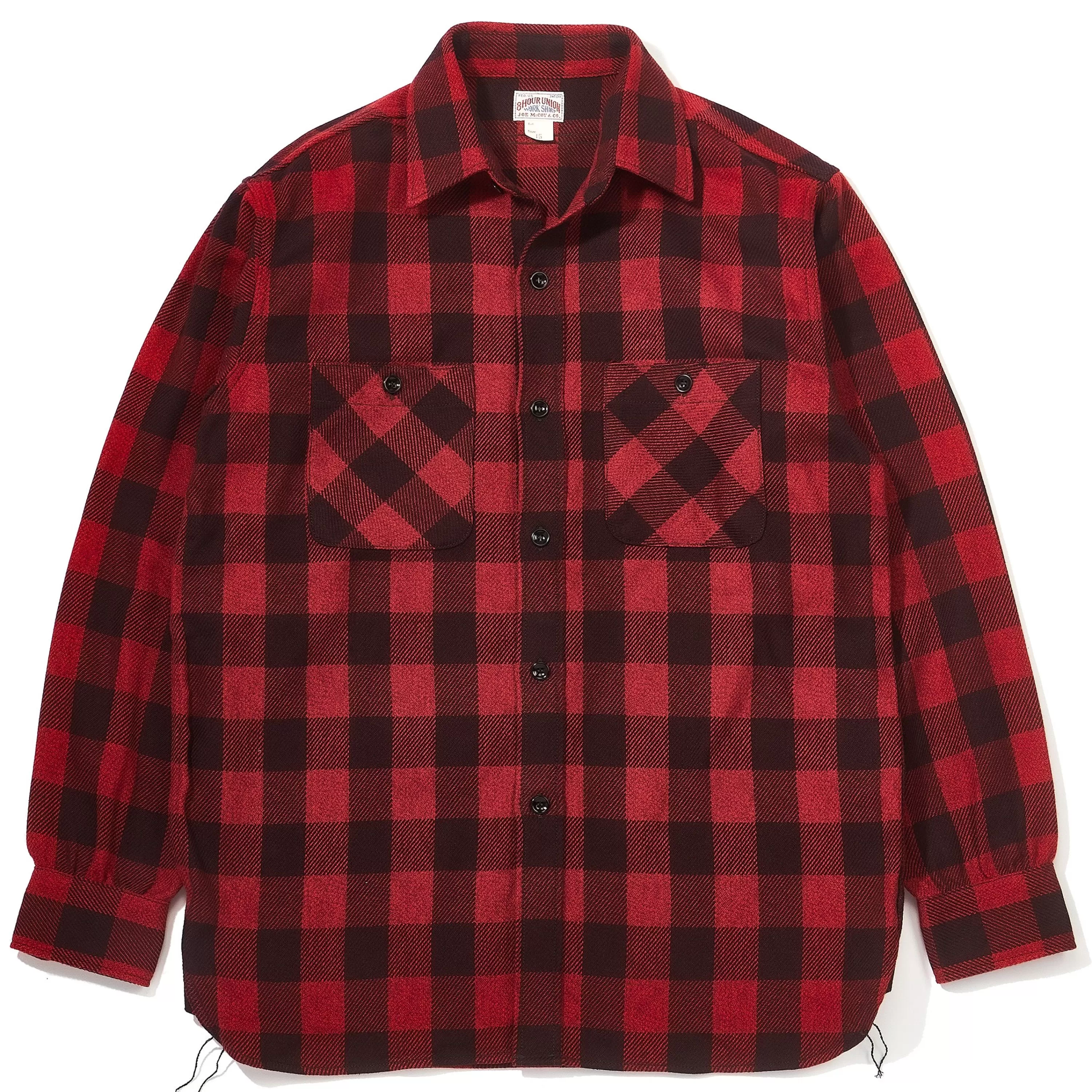 Joe McCoy 8Hu Twisted-Yarn Buffalo Check Flannel Shirt Red/Black New